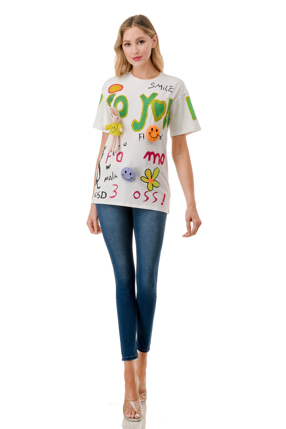 (ST3207)3D Graphic T-shirt (2 colors): White / S