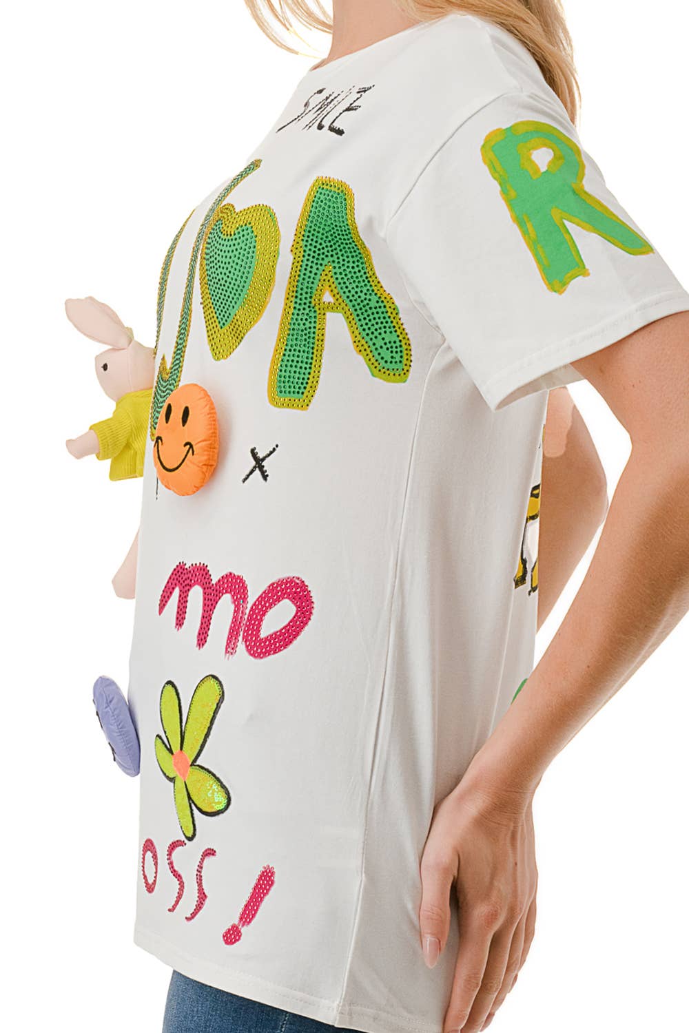 (ST3207)3D Graphic T-shirt (2 colors): White / S