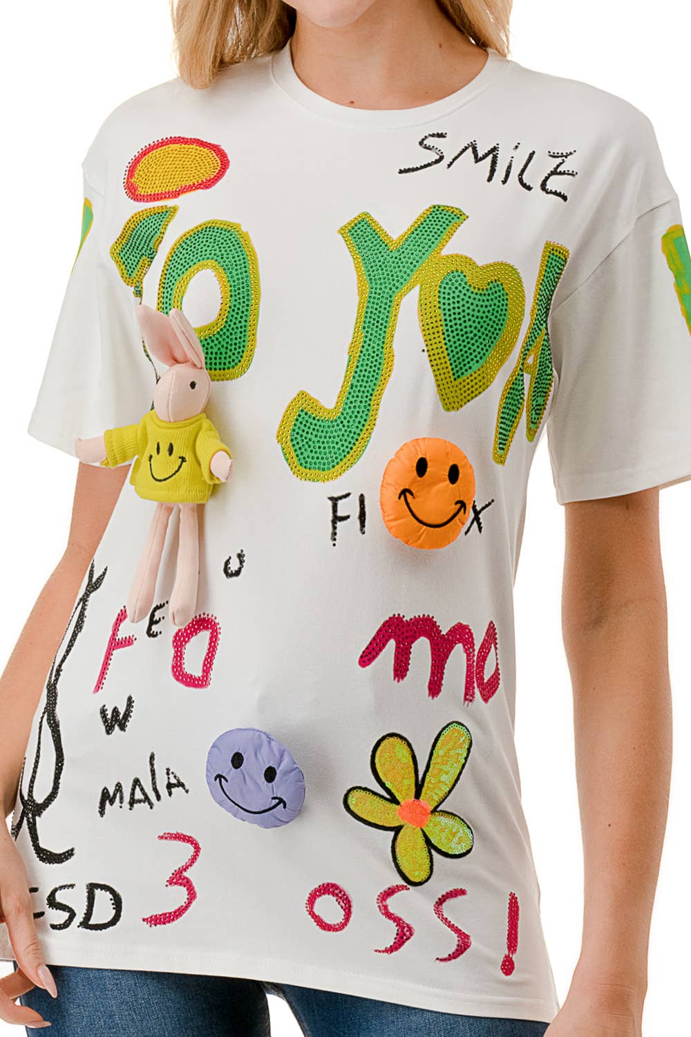 (ST3207)3D Graphic T-shirt (2 colors): White / S