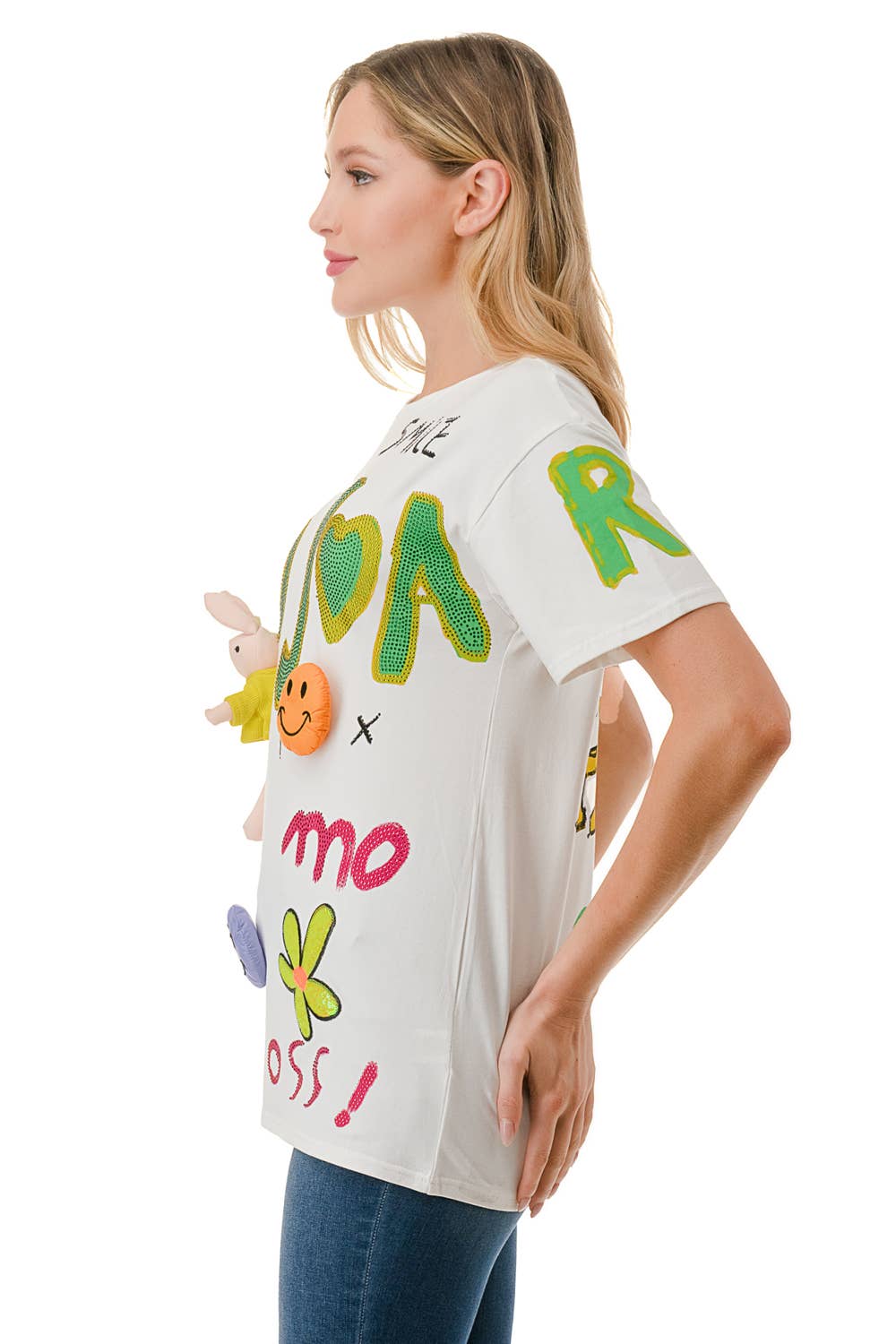 (ST3207)3D Graphic T-shirt (2 colors): White / S