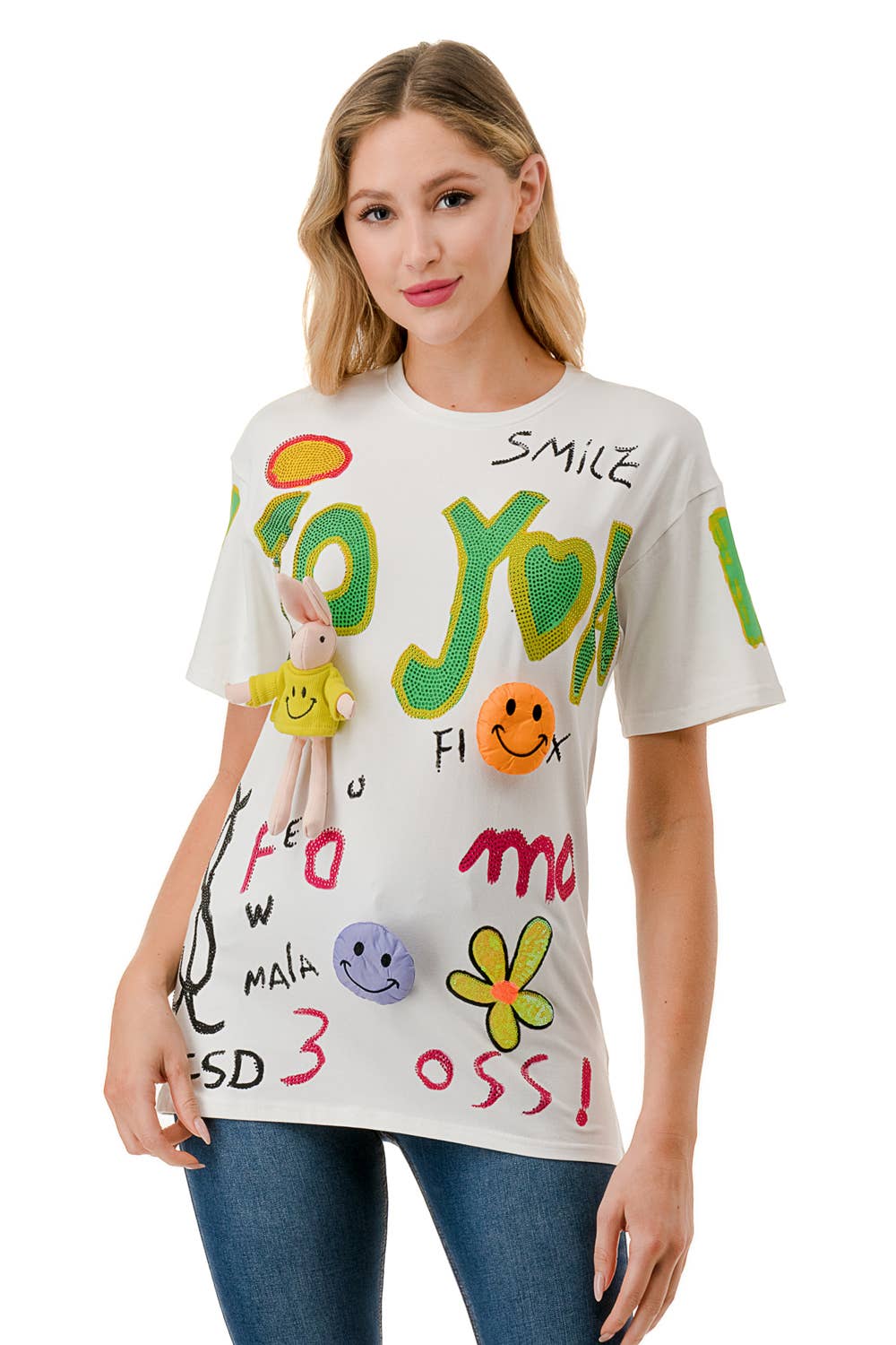 (ST3207)3D Graphic T-shirt (2 colors): White / S