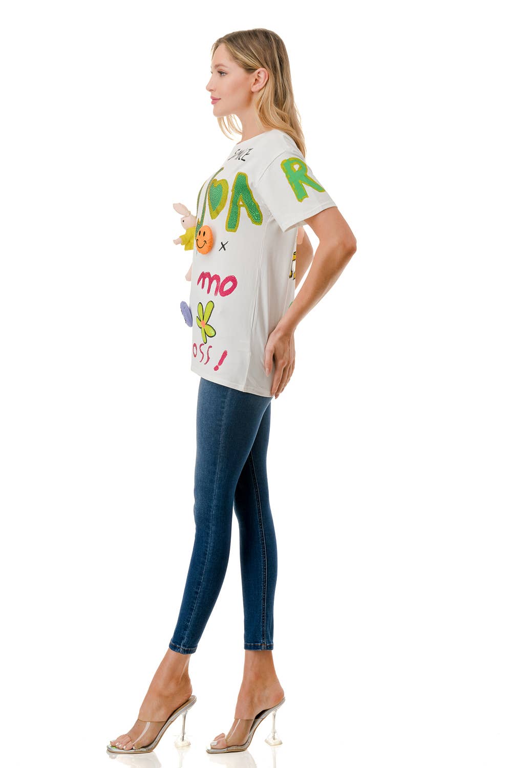 (ST3207)3D Graphic T-shirt (2 colors): White / S